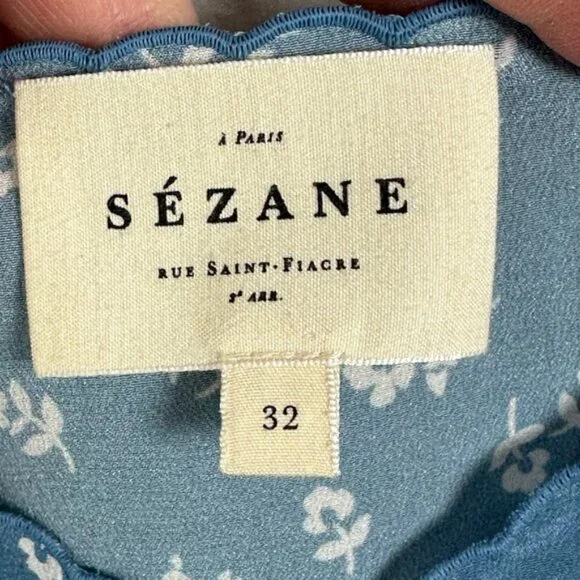 Sezane 100% Silk Palma Blue Floral Tank Top Camisole Boho Size 32 French US 0 - Picture 5 of 13